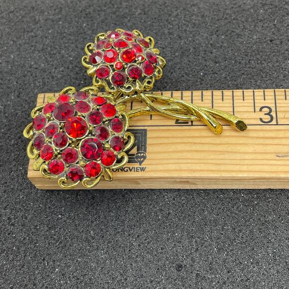 HOLLYCRAFT Signed Vintage Red Rhinestone Brooch MCM 1950’s Immaculate Condition - Picture 11 of 12